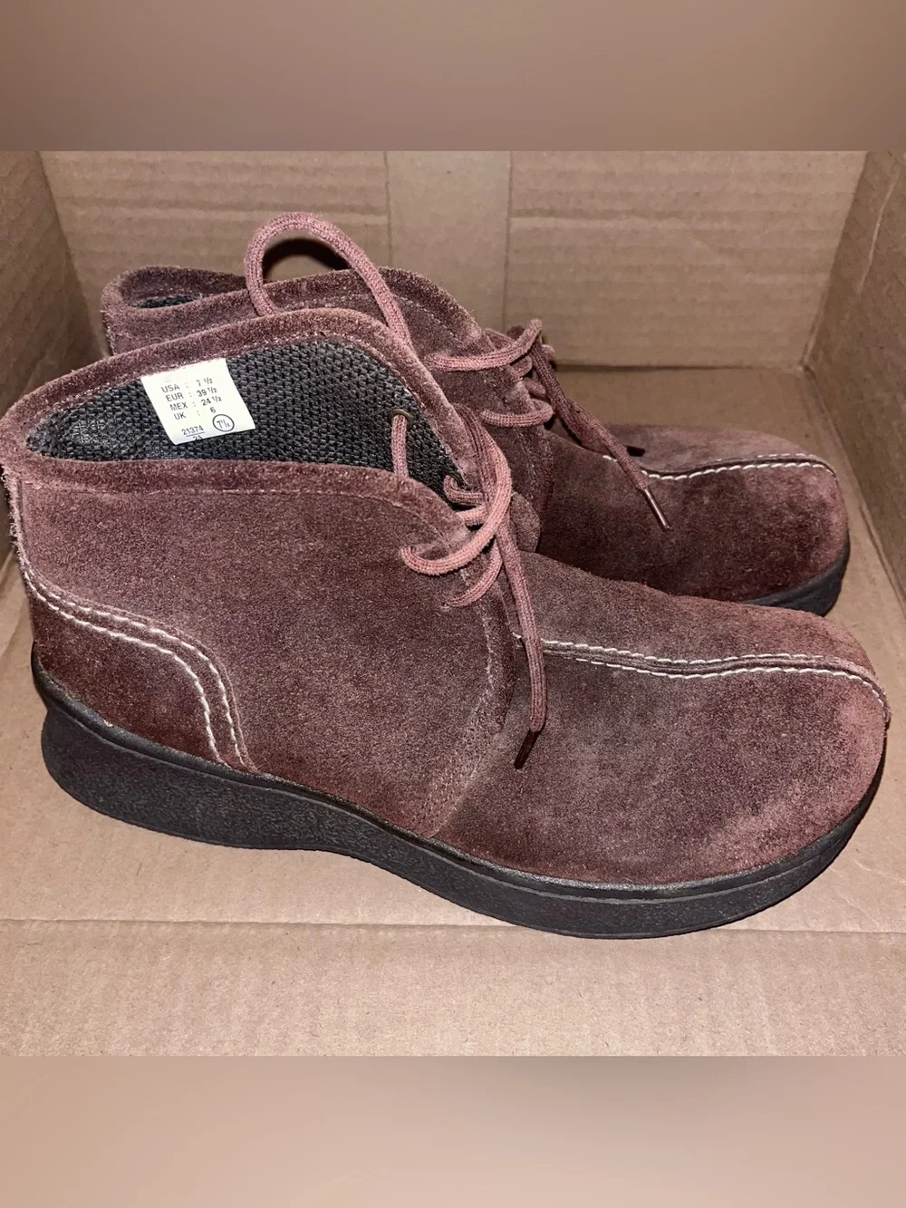 Y2K Chunky Platform Ankle Boots Suede Leather Brown Lace Chukka Lower‎ East Side